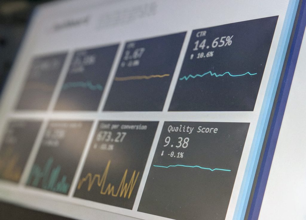 Screen showing tiles on a data analysis dashboard