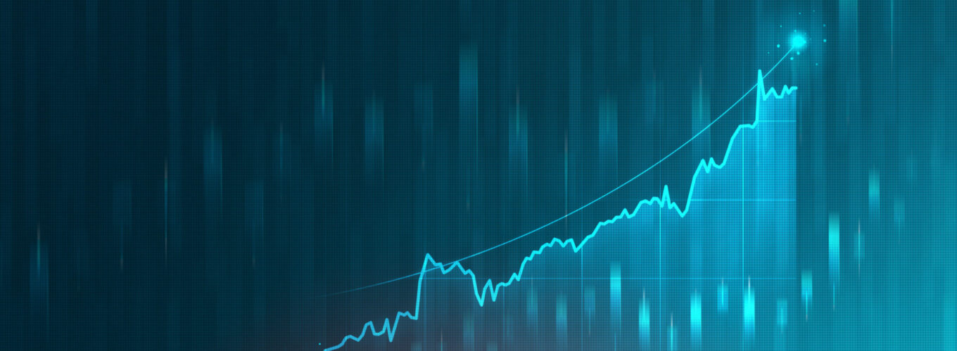 Digital motion of market chart and business futuristic stock graph or investment financial data profit on growth money diagram background with exchange information. 3D rendering.